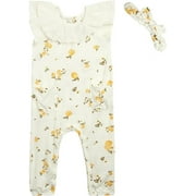 Jessica Simpson Baby Girls' Romper - Casual One Piece Short Sleeve Romper Jumpsuit with Headband (0-12M)